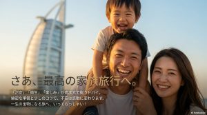 治安・衛生・楽しみが揃うドバイへの旅を応援するメッセージスライド