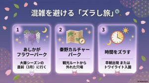 あしかがフラワーパークや秦野カルチャーパークを活用した混雑回避のズラし旅戦略